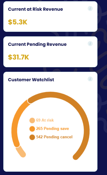 At-risk revenue, pending revenue and customer watchlist