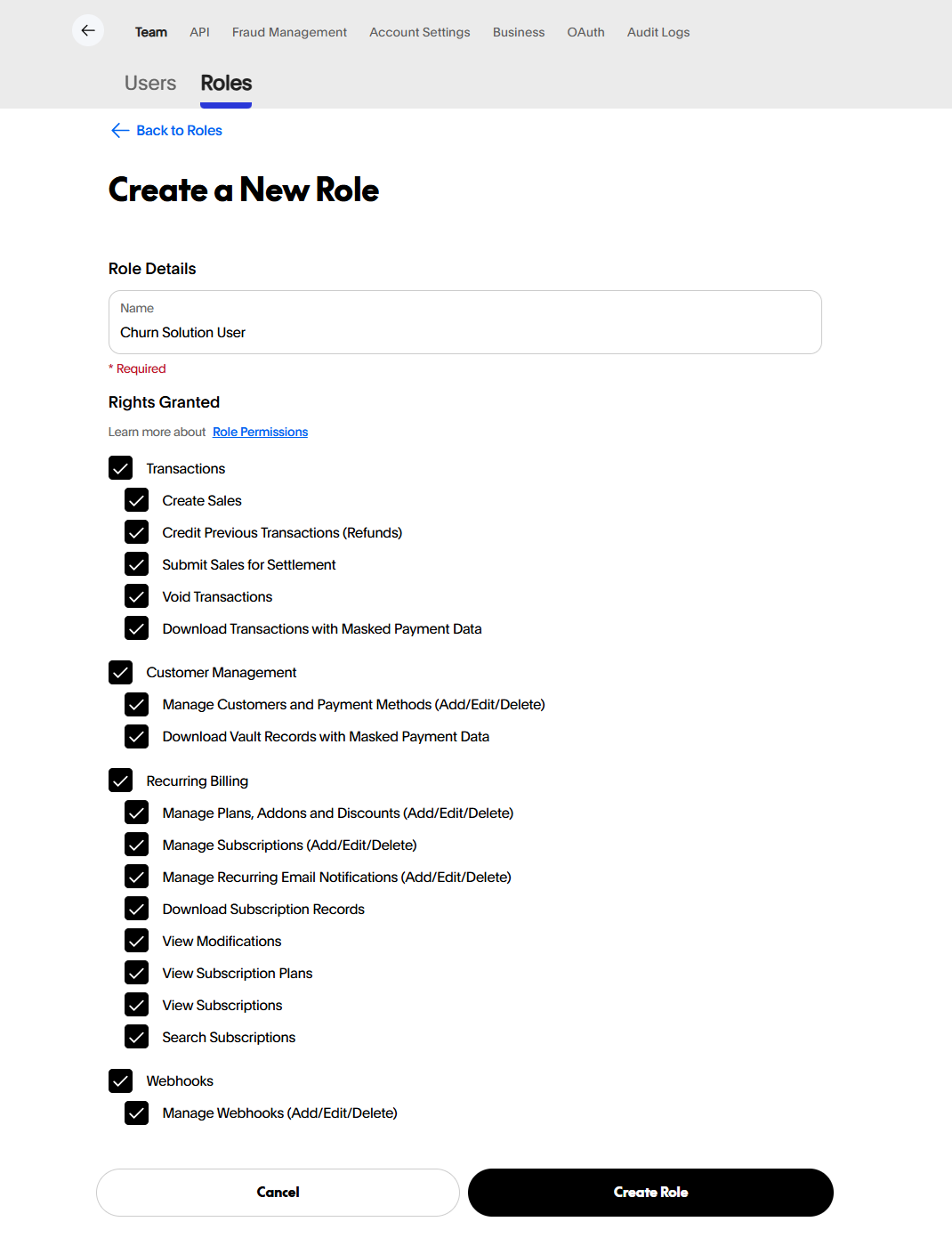 Example of a role with sufficient permissions.