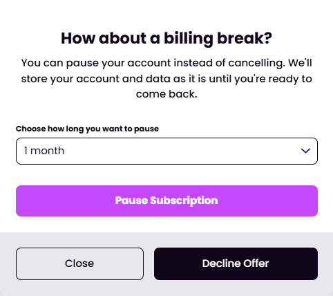 Pause subscription offer screen