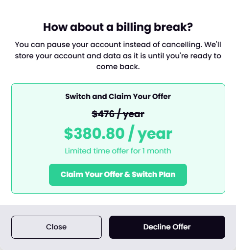 Switch plan with coupon offer screen