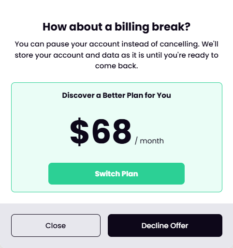 Switch plan offer screen