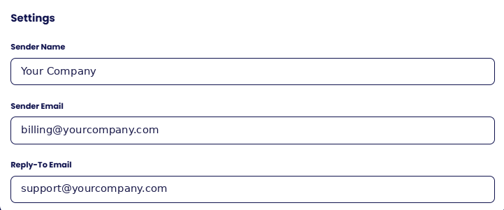 Sender name, sender email and reply-to email.