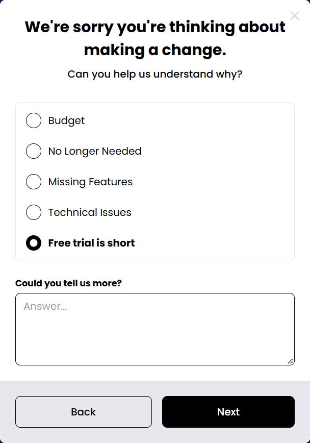 Survey step with a follow-up question.