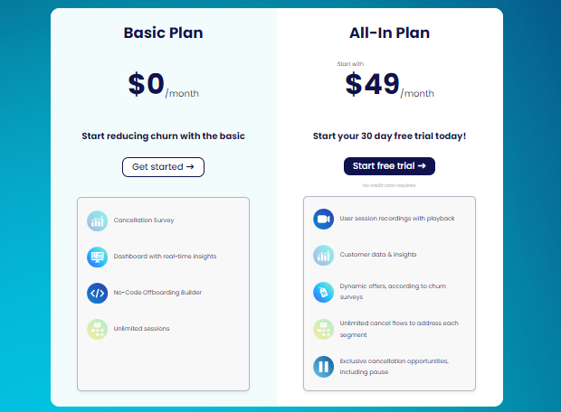 Churn Solution Pricing Modal