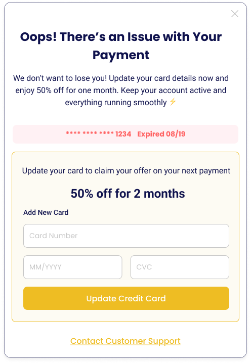 Payment Recovery Pop-up