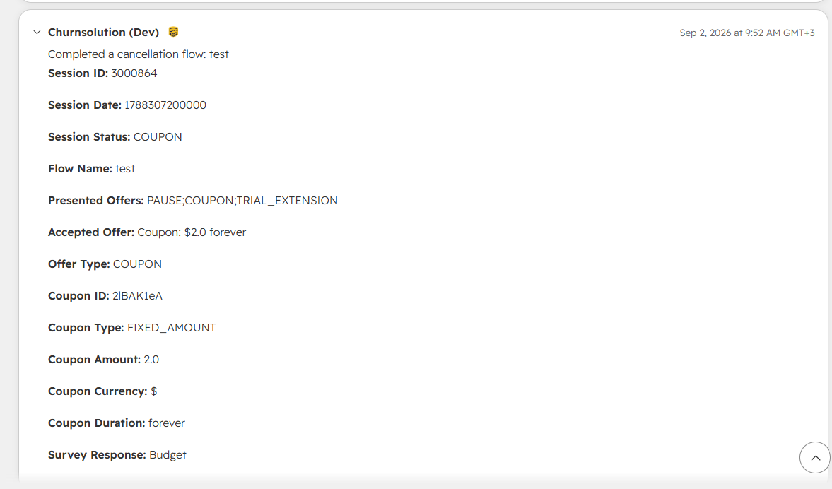 Cancellation session on the HubSpot contact timeline