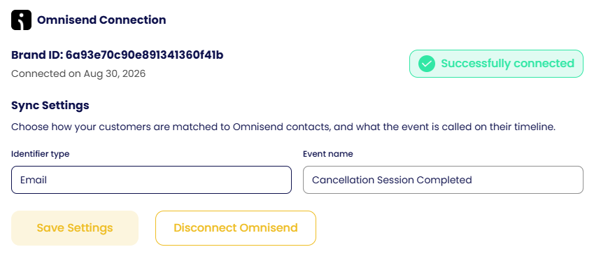 Omnisend connection settings